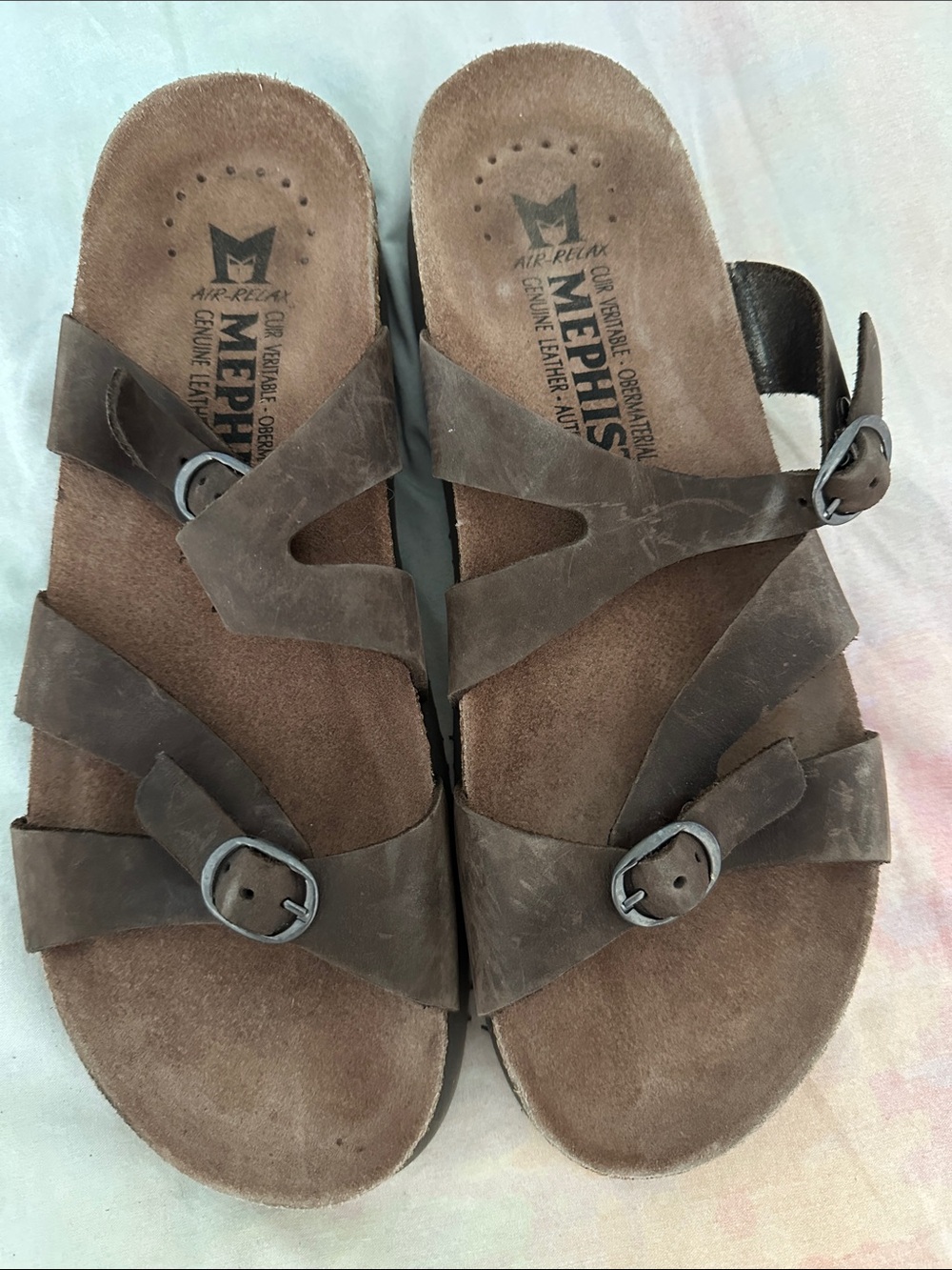 Mephisto Brown Leather Adjustable Buckle Sandals